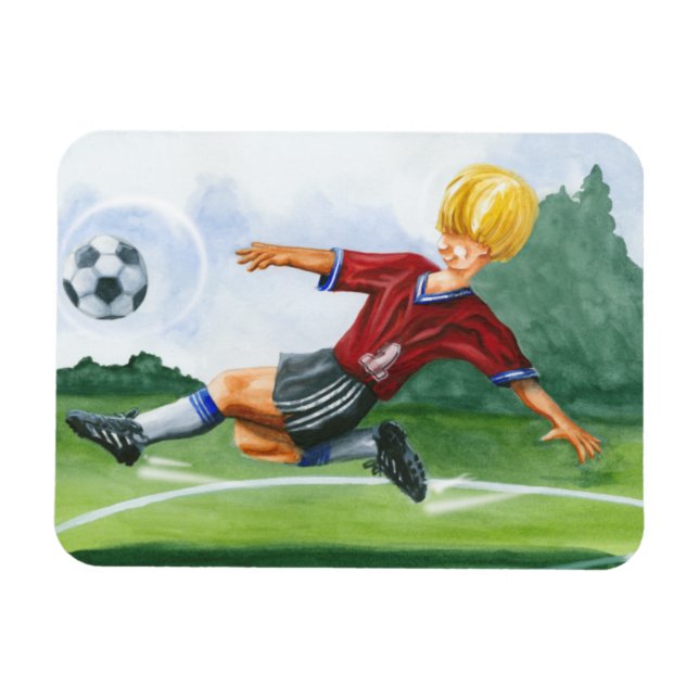 Fußball-Spieler spielen einen Ball von Jay Throckm Magnet (Horizontal)