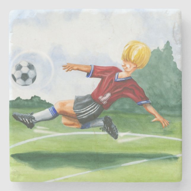 Fußball-Spieler spielen einen Ball von Jay Throckm Steinuntersetzer (Vorderseite)