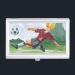 Fußball-Spieler spielen einen Ball von Jay Throckm Visitenkarten Dose<br><div class="desc">Ein Fußball hängt in der Luft,  gewartet für den bösartigen Tritt,  den der Spieler gerade aufzieht,  um zu liefern. Kann er es wie Beckham biegen? Ein schönes Stück,  um an der Wand zu hängen oder als Geschenk an den Fußball-Liebhaber in Ihrem Leben!</div>