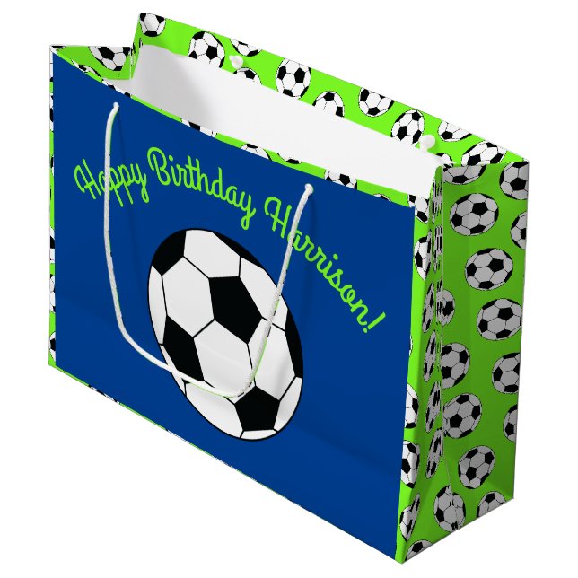 Fußball Sport Geburtstagsparty Große Geschenktüte (Vorderseite Schrägansicht)