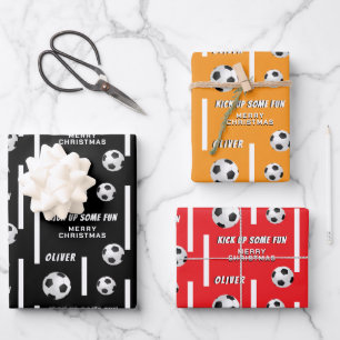 Fußball Sport Kinder Frohe Weihnachten Geschenkpapier Set