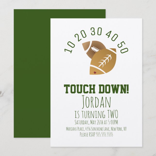 Fußball Sport TouchDown Schneiden Birthday Kraft Einladung (Vorne/Hinten)