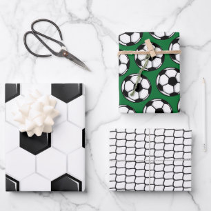Fußball Sport Tritt Netz Tor Spaß Kinder Bunt Geschenkpapier Set