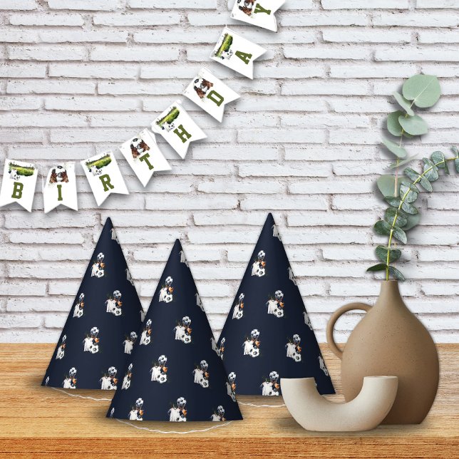 Fußball-Sportspiel Geburtstag Partyhütchen (Green Navy Blue Soccer Birthday Party Hats Kids)