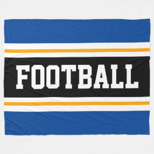 FUSSBALL Sporty Deep Blue Black Yellow Stripes Fleecedecke
