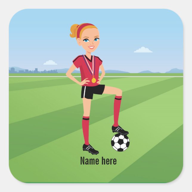Fußball-Sticker für Mädchen Quadratischer Aufkleber (Vorderseite)
