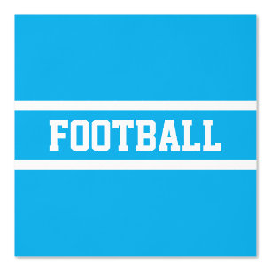 FUSSBALL-Streifen mit weißem Text auf azurblauer F Tapete