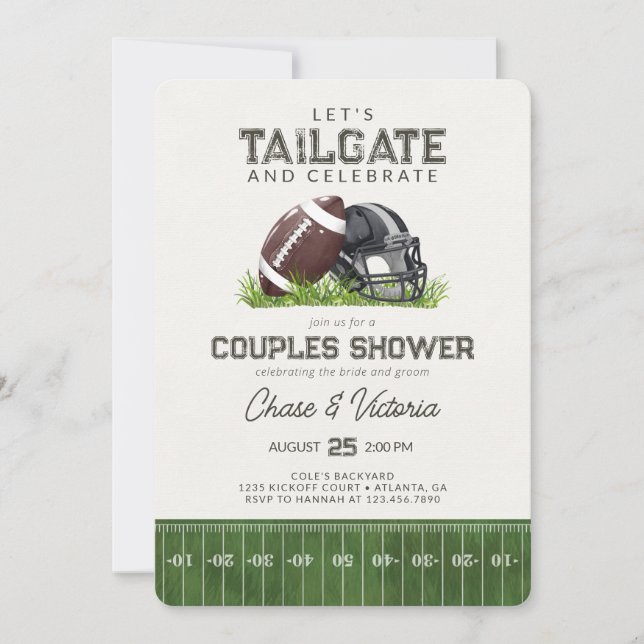 Fußball Tailgate und Celebrate Paare Dusche Einladung (Vorderseite)