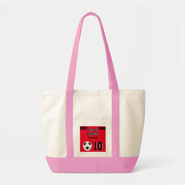 Fußball-Tasche rosa Spieler personalisierte schwar Tragetasche (Vorne)