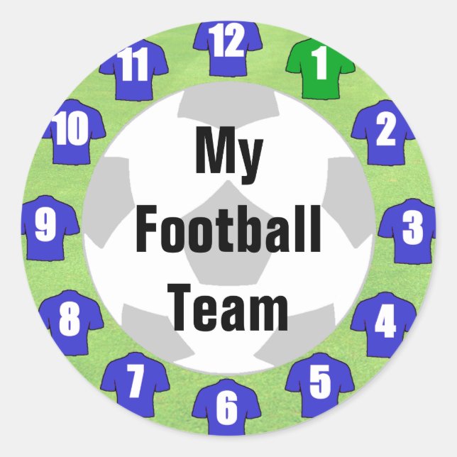Fußball-Team Sticker mit blauen Shirts (Vorderseite)