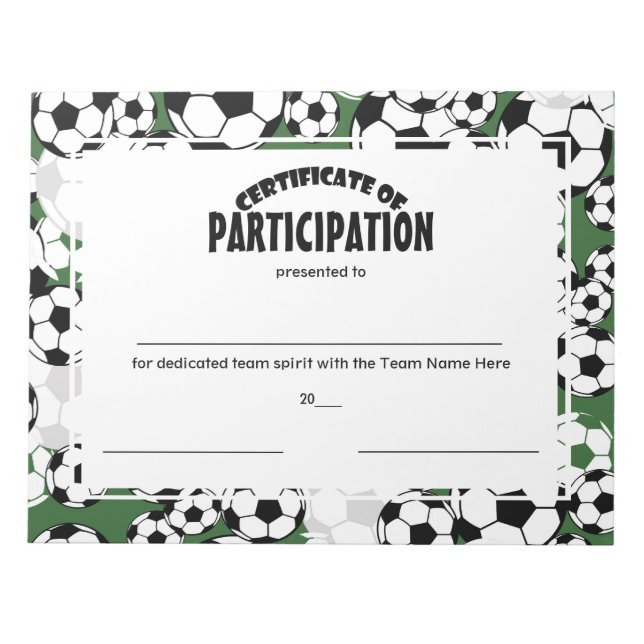 Fußball-Teilnahmebescheinigungen Notizblock (Vorderseite)