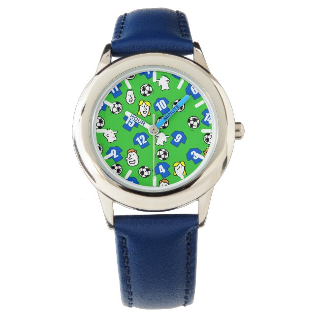 Fußball Thema mit Shirts in Blau Armbanduhr (Vorderseite)
