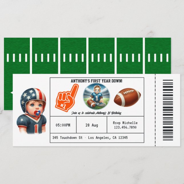 Fußball-Ticket 1. Geburtstag Einladung (Vorne/Hinten)