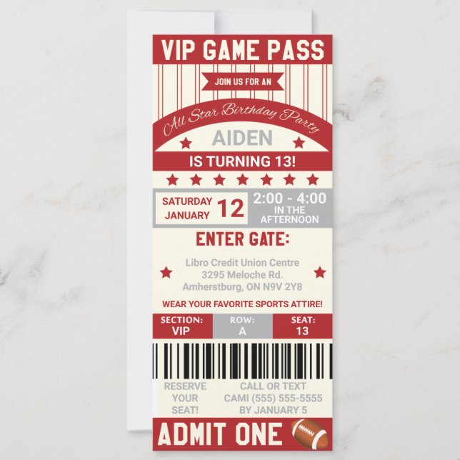 Fußball-Ticket Einladung zum Geburtstag (Vorderseite)