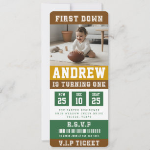 Fußball-Ticket First Down 1. Geburtstag Kinder Fot Einladung