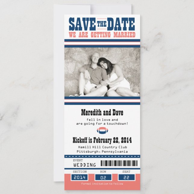 Fußball-Ticket Hochzeit Sichern Sie das Datum Save The Date (Vorderseite)