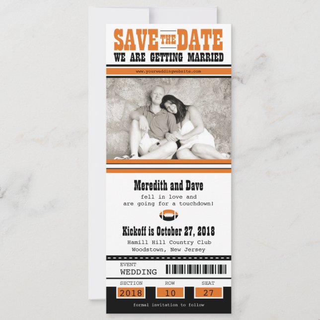 Fußball-Ticket Hochzeit Sichern Sie das Datum Save The Date (Vorderseite)