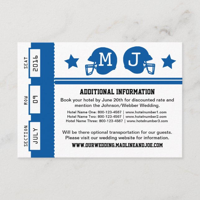 Fußball-Ticket Hochzeitsinformationen Begleitkarte (Vorderseite)