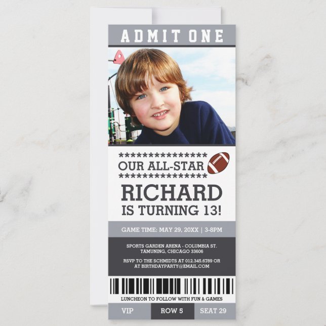 Fußball-Ticket zum Geburtstag Einladungen (Vorderseite)