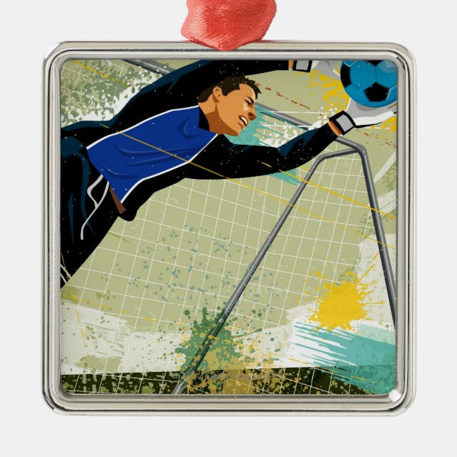 Fußball-Tormann, der Ball blockiert Ornament Aus Metall (Vorne)