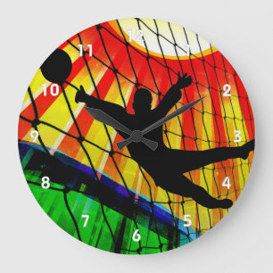 Fußball-Tormann, Netz u. Gras Große Wanduhr