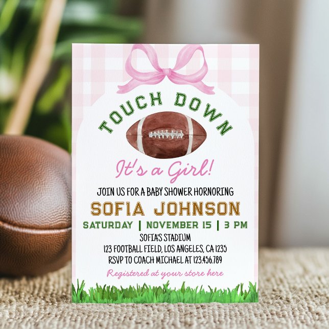 Fußball Touchdown Es ist eine Girl Pink Baby Dusch Einladung (Von Creator hochgeladen)