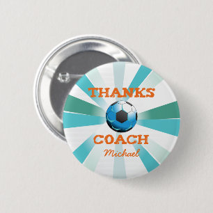 Fußball-Trainer Danke, Orange auf Aquamarinen, bla Button