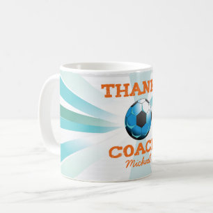 Fußball-Trainer Danke, Orange auf Aquamarinen, bla Kaffeetasse
