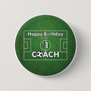 Fußball-Trainer Geburtstag mit Grasfeld und Ball Button