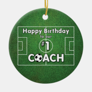 Fußball-Trainer Geburtstag mit Grasfeld und Ball Keramikornament