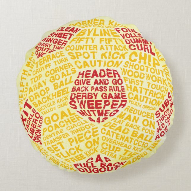 Fußball-Typografie Calligram Rundkissen Rundes Kissen (Rückseite)