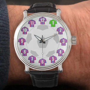 Fußball-Uhr - mit gläsernen und blauen Shirts Armbanduhr