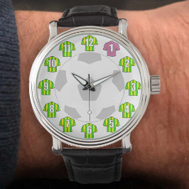 Fußball-Uhr - mit grünem und gelbem Streifen Armbanduhr