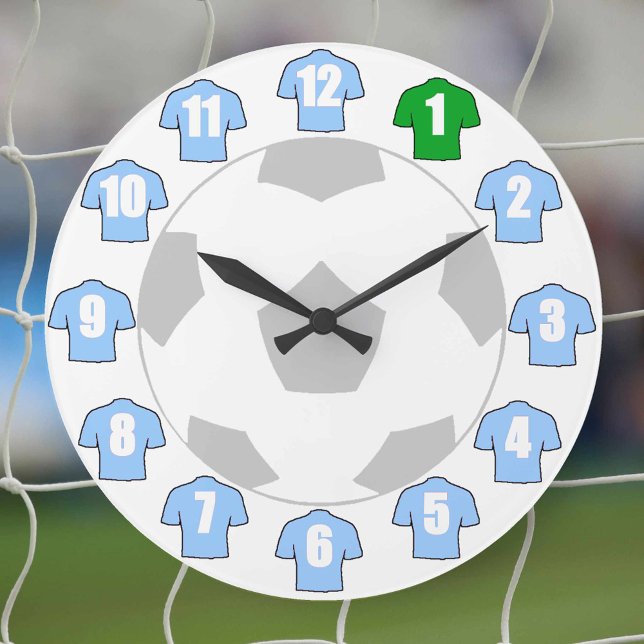 Fußball-Uhr - mit Sky Blue Shirts Große Wanduhr (Von Creator hochgeladen)