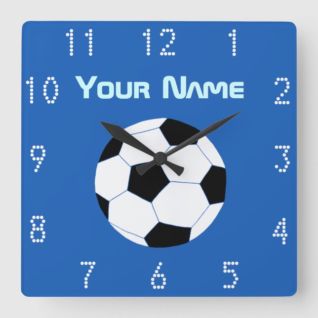 Fußball-Uhr: Navy Fußball Quadratische Wanduhr (Vorderseite)