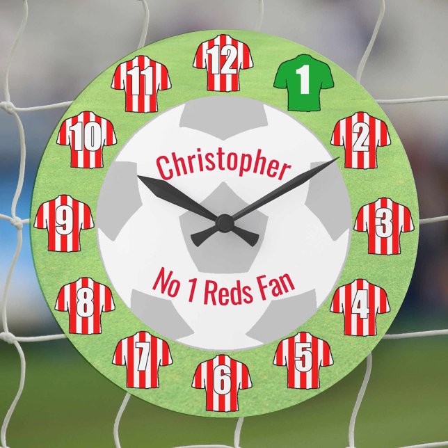 Fußball-Uhr - Rot-Weiß-Streifen-Shirts Große Wanduhr (Red and white striped football shirts)