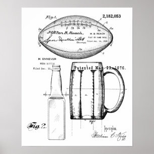 Fußball und Bierbrauerei, Flasche, Patentbriktur Poster