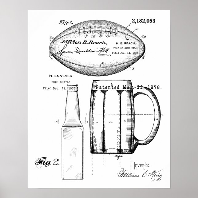 Fußball und Bierbrauerei, Flasche, Patentbriktur Poster (Vorne)