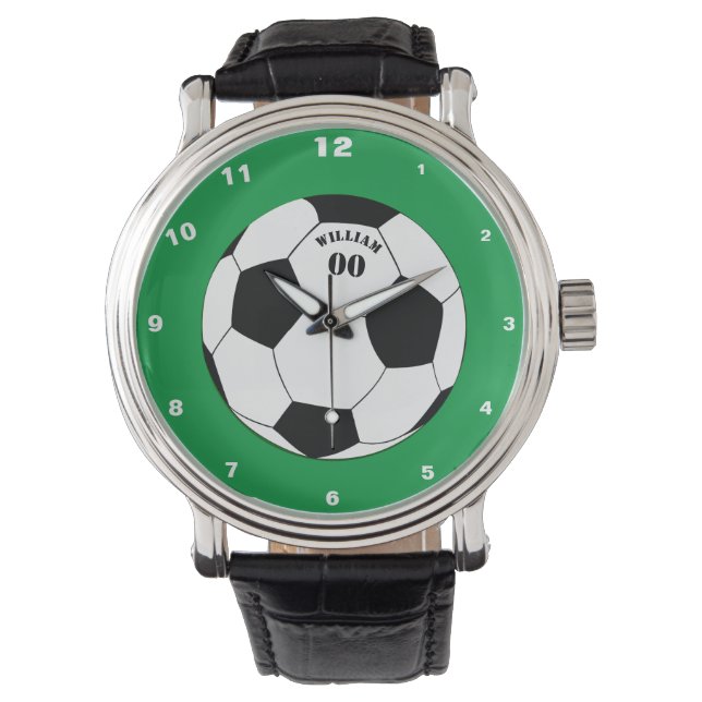 Fußball- und Fußball-Ball-Uhr mit Name und Nummer Armbanduhr (Vorderseite)