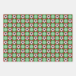 Fußball und Schneeflocke Rot und Grün Weihnachten Geschenkpapier Set