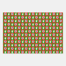 Fußball und Weihnachten, Rot und Grün Geschenkpapier Set
