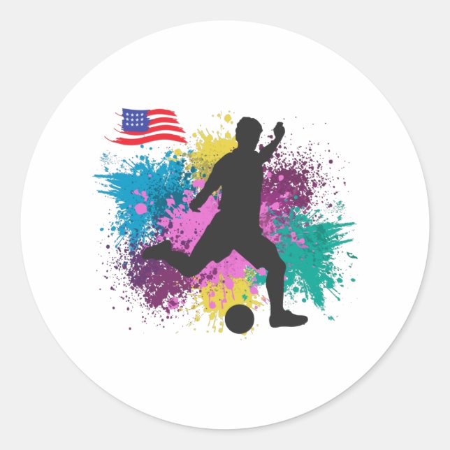 Fußball USA Grungy Color Splashes Runder Aufkleber (Vorderseite)