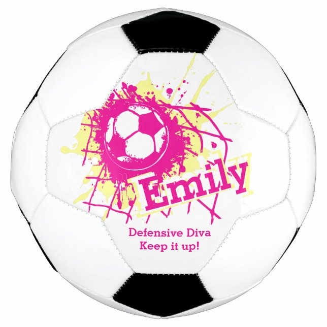 Fußball-Verteidigungsmädchen mit personalisiertem  Fußball (Vorderseite)