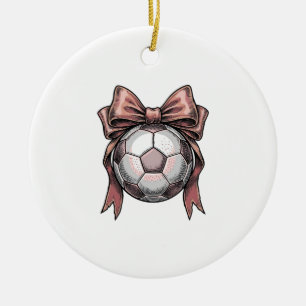 Fußball Vintage rosa Schleife Keramik Ornament