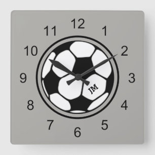 Fußball-Wanduhr schwarz und grau Quadratische Wanduhr