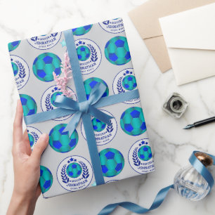 Fußball-Wappen   Helle blaue Sport-Fan-Geschenke  Geschenkpapier