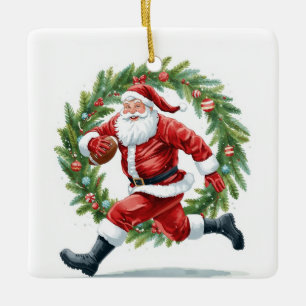 Fußball Weihnachten mit dem Weihnachtsmann Keramikornament