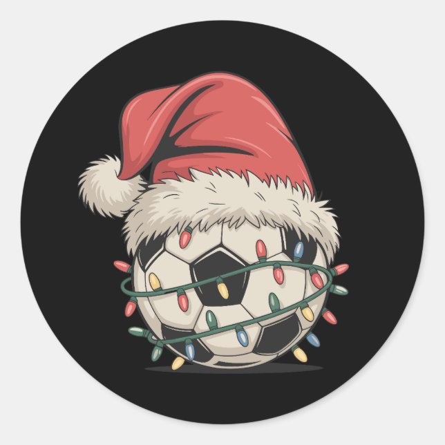 Fußball Weihnachts-Weihnachtsmannmütze Weihnachten Runder Aufkleber (Vorderseite)