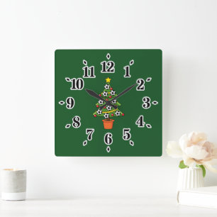Fußball Weihnachtsbaum Quadratische Wanduhr