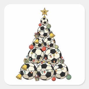 Fußball-Weihnachtsbaum Quadratischer Aufkleber